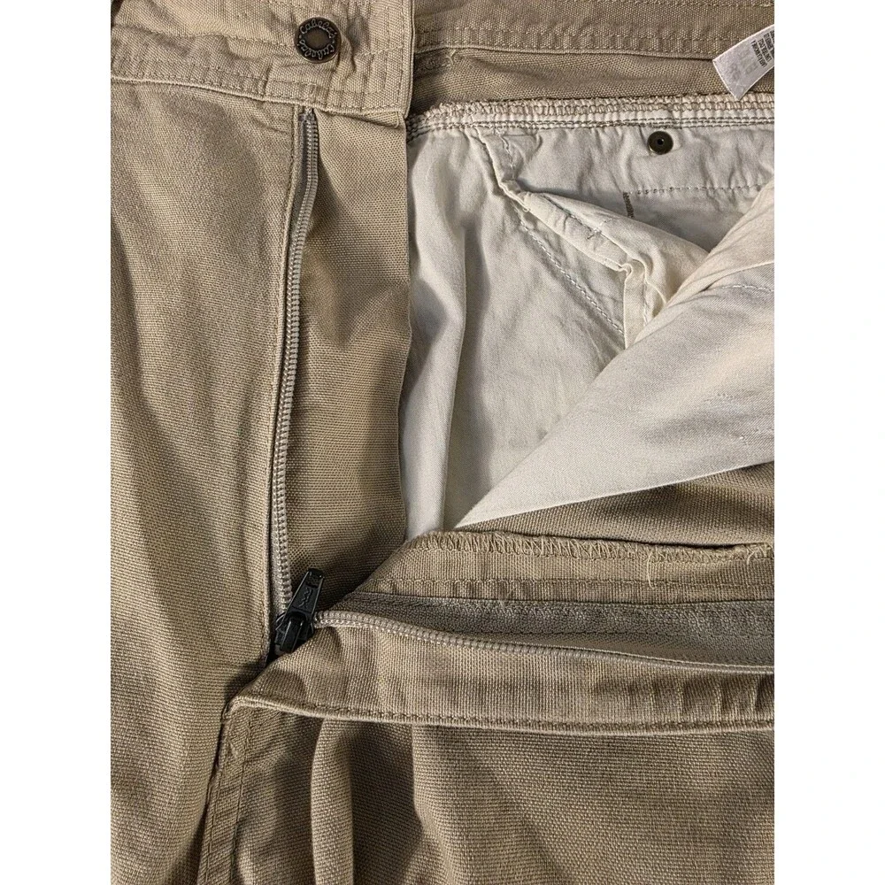 Cabelas Hiking Pants Mens 40X30 Spell Out Logo Cargo Beige Lycra T400 Work Camp